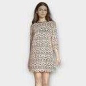 Chelsea28‎ Beige Black Lace Dress Small Lined Boat Neck 3/4 Sleeve Dressy Boho